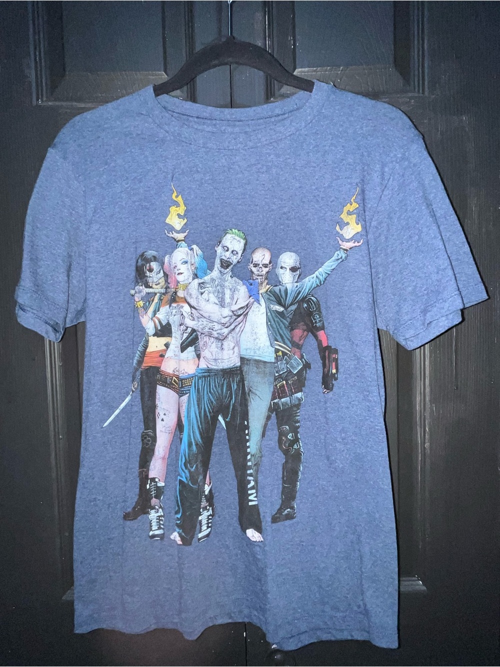 Women’s Blue Graphic Harley Quinn & Joker Group Tee size S